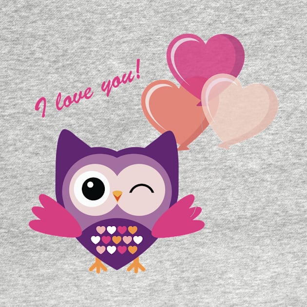 Love You Owl Cartoon Art Prints by MariaStore